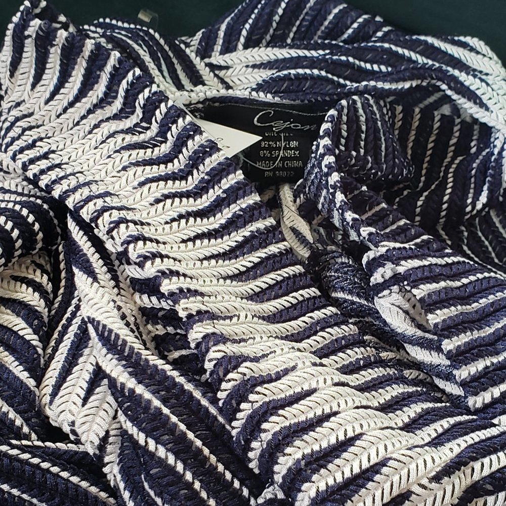 Navy and White Ribbon-like Duster Vest